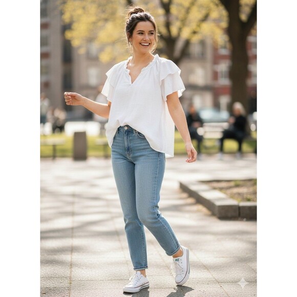 Joie 3X White Crinkle Gauze Boho Flutter Sleeve Peasant Top Blouse Plus Size - Picture 1 of 11